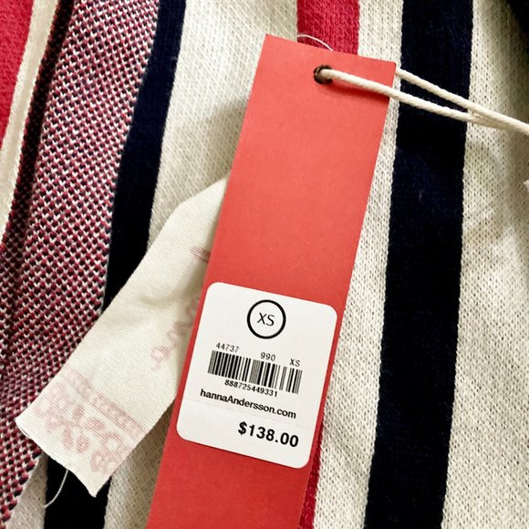 NEW Hanna Andersson Stripe Open Front Cardigan Pockets XS NWT Red Blue - Picture 5 of 11
